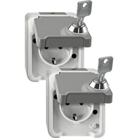 Merten MEG2424-8029 SCHUKO-Steckdose, abschl. m. 2 gleichen Schl./2er-Set, lichtgrau, AQUASTAR