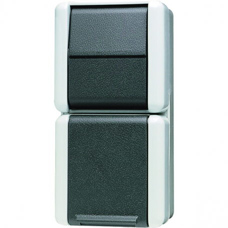 Jung 876 W SCHUKO socket, 16 A 250 V , Wipp switch, 10 AX 250 V , Universal replacement, hinged cover