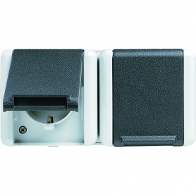 Jung 8220 W SCHUKO-Steckdose, 2fach, 16 A, 250 V , verdrahtet, 4 Leitungsein., 2 Einzelabd.