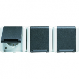 Jung 8230 W SCHUKO-Steckdose, 3fach, 16 A, 250 V , verdrahtet, 5 Leitungseinführungen