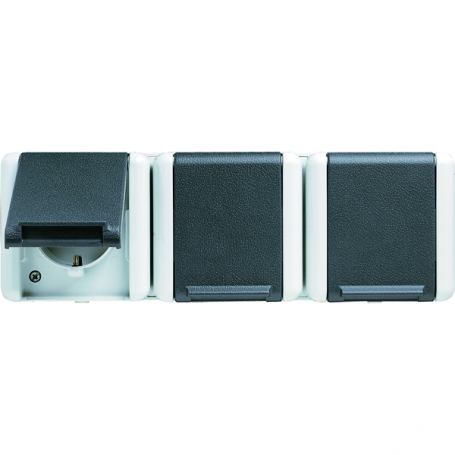 Jung 8230 W SCHUKO-Steckdose, 3fach, 16 A, 250 V , verdrahtet, 5 Leitungseinführungen