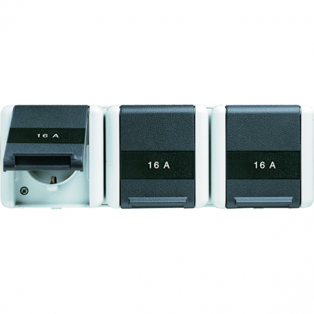 Jung 8230 NAW SCHUKO-Steckdose, 3fach, 16 A, 250 V , 3 Schriftf., verdrahtet, 5 Leitungseinf.