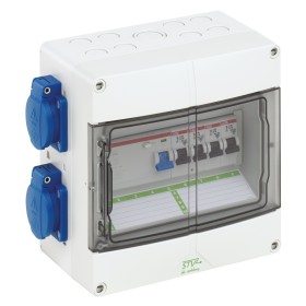 Spelsberg STV 904-K Steckdosenkombination, grau, Schutzart IP44, Schlagfestigkeit IK08, Schutzklasse II, Bemessungsisolationsspa
